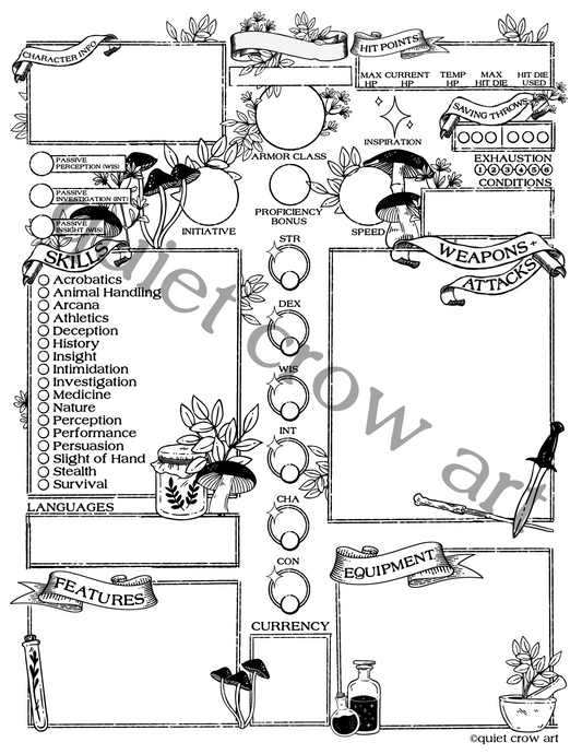 druid grove 5e character sheet // digital download