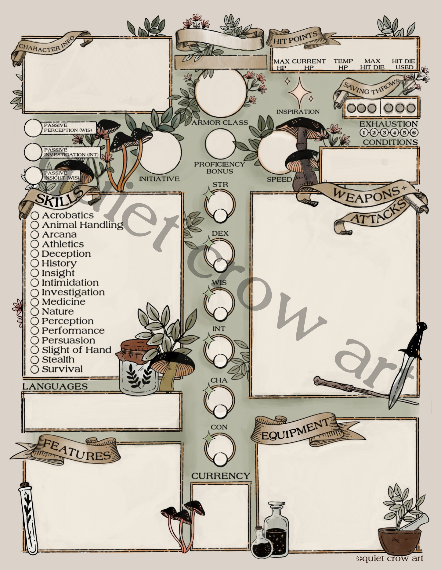 druid grove 5e character sheet // digital download