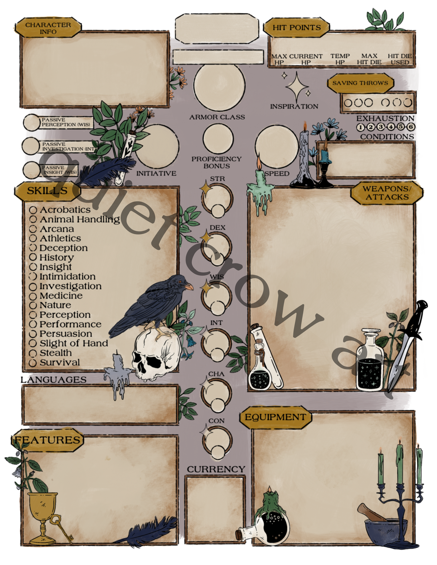 necromancer 5e character sheet // PRINT