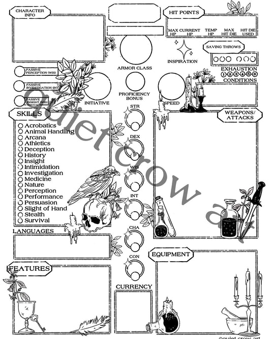 necromancer 5e character sheet // PRINT