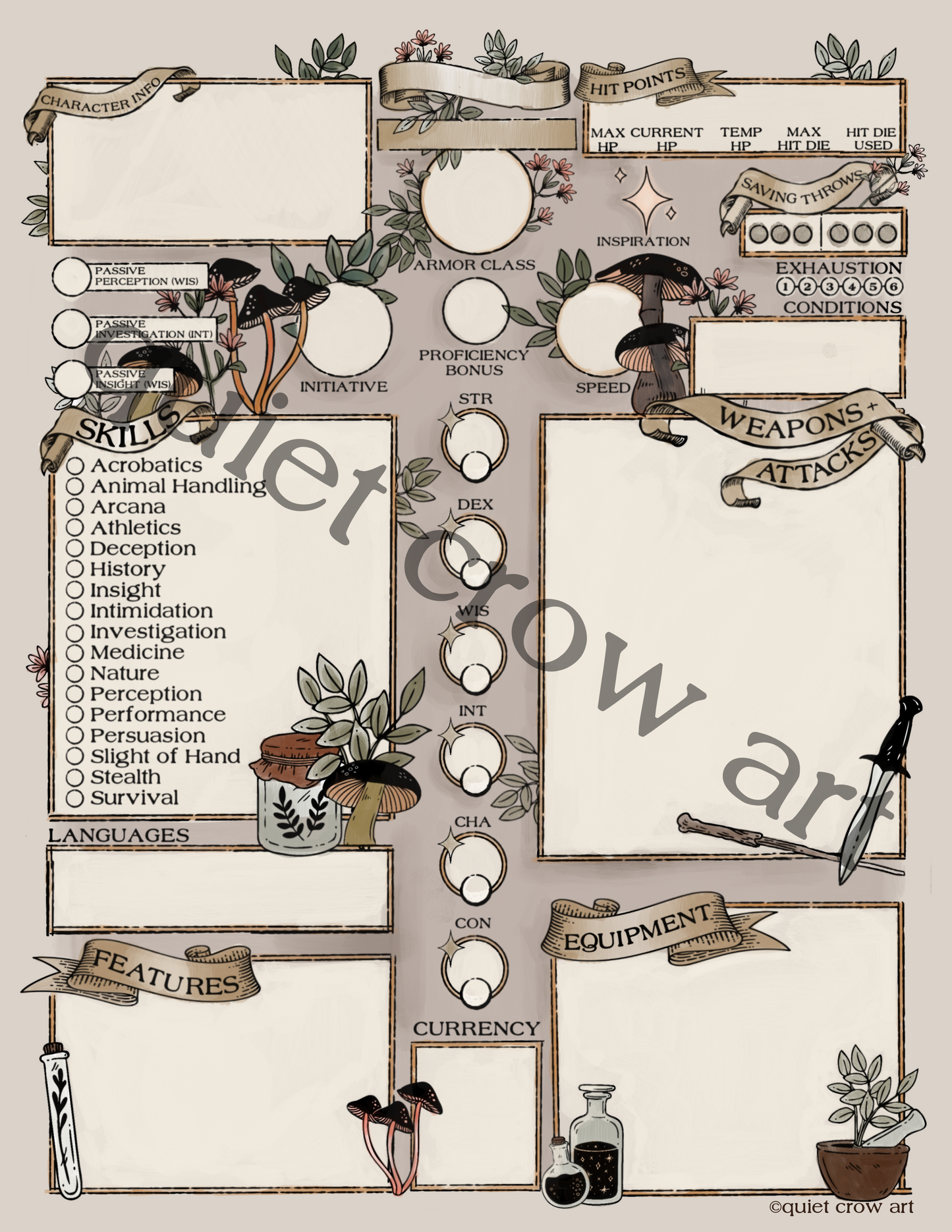druid grove 5e character sheet // digital download