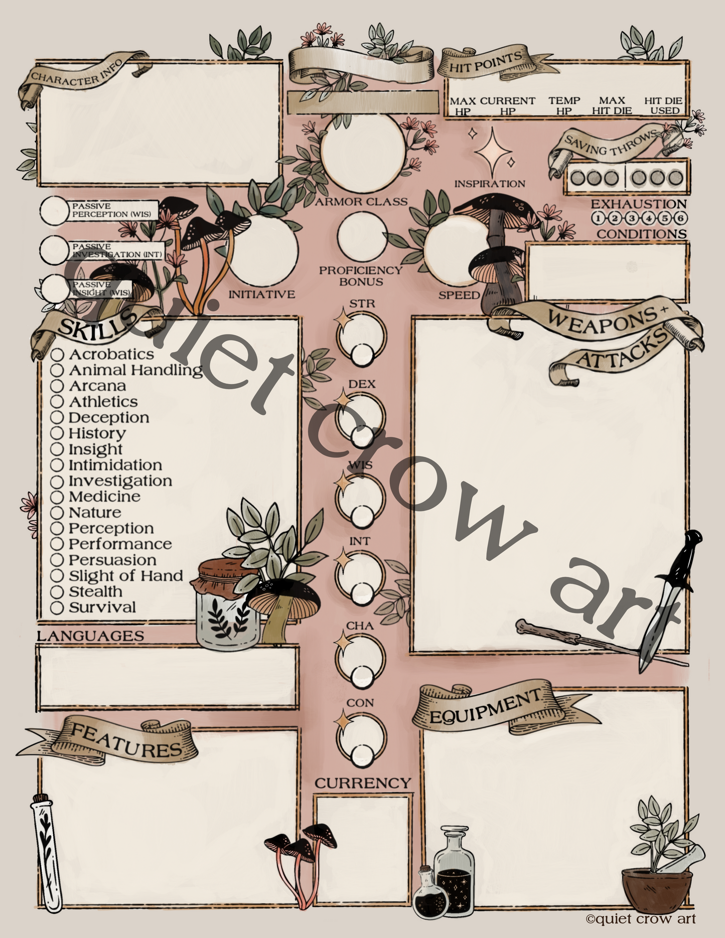 druid grove 5e character sheet // digital download